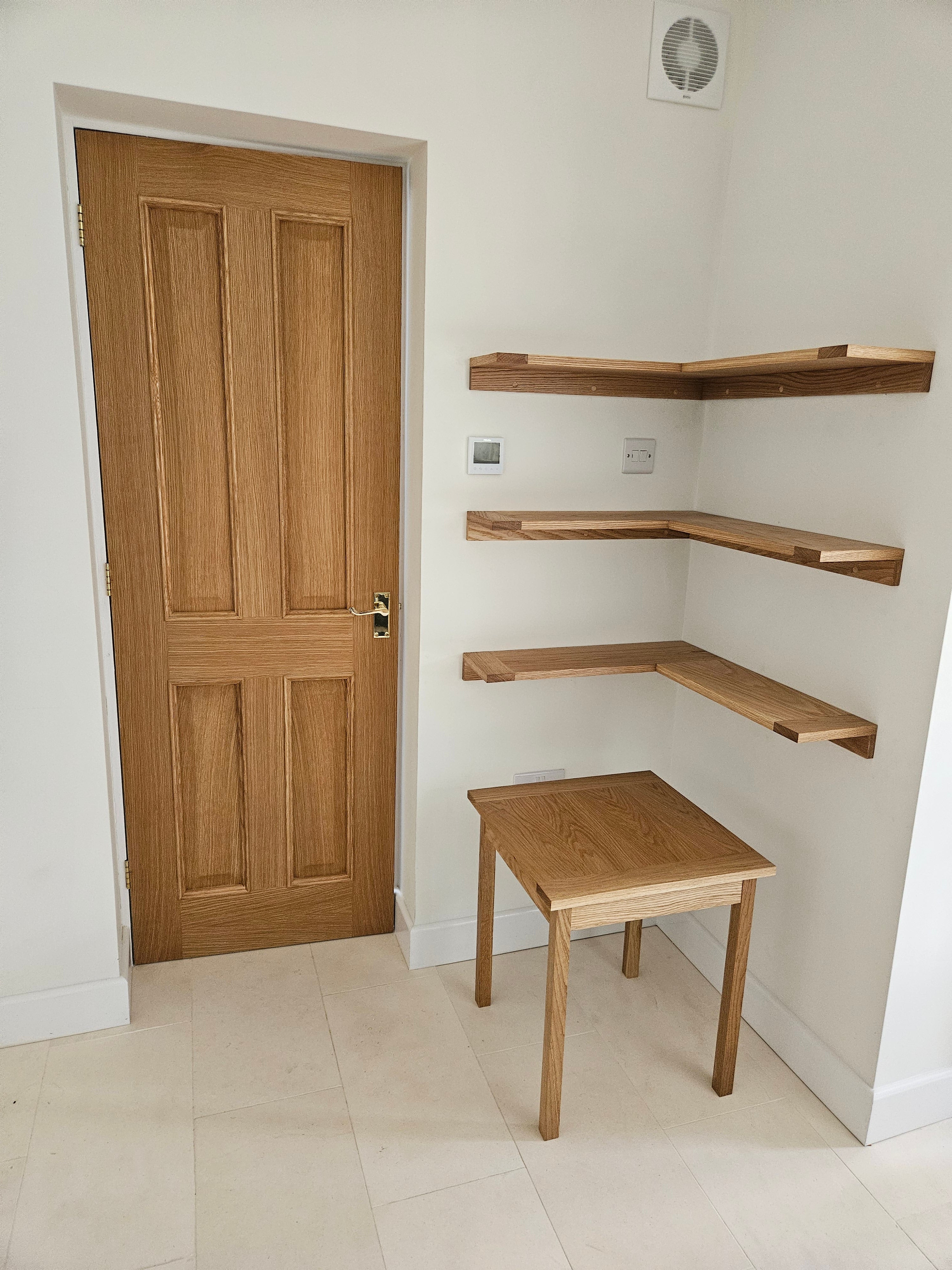 Handmade Solid Oak Occasional Table and Matching Solid Oak Fitted Shelves